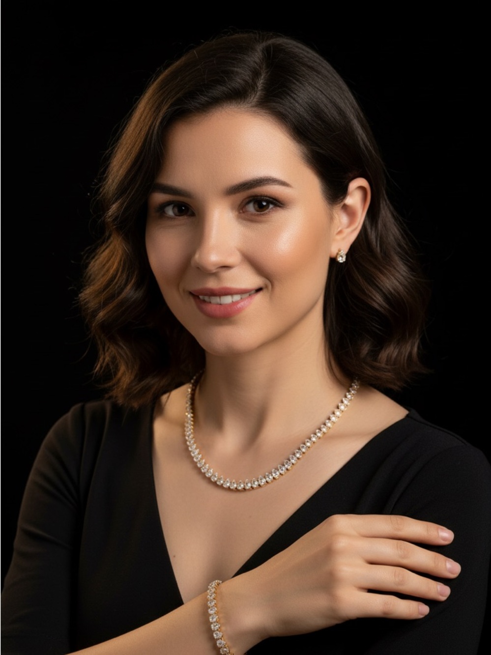 Gold-Tone Cubic Zirconia Necklace, Bracelet & Stud Earring Set